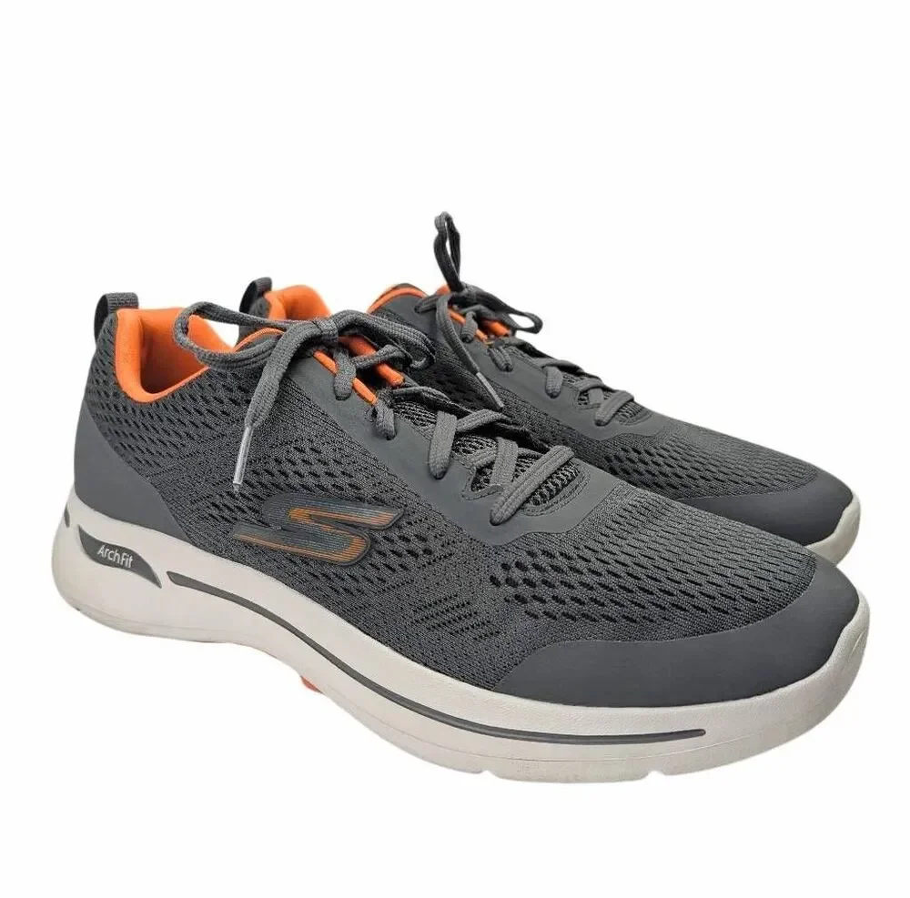 Skechers Archfit gray & orange go walk air cooled comfort sneakers mens 13